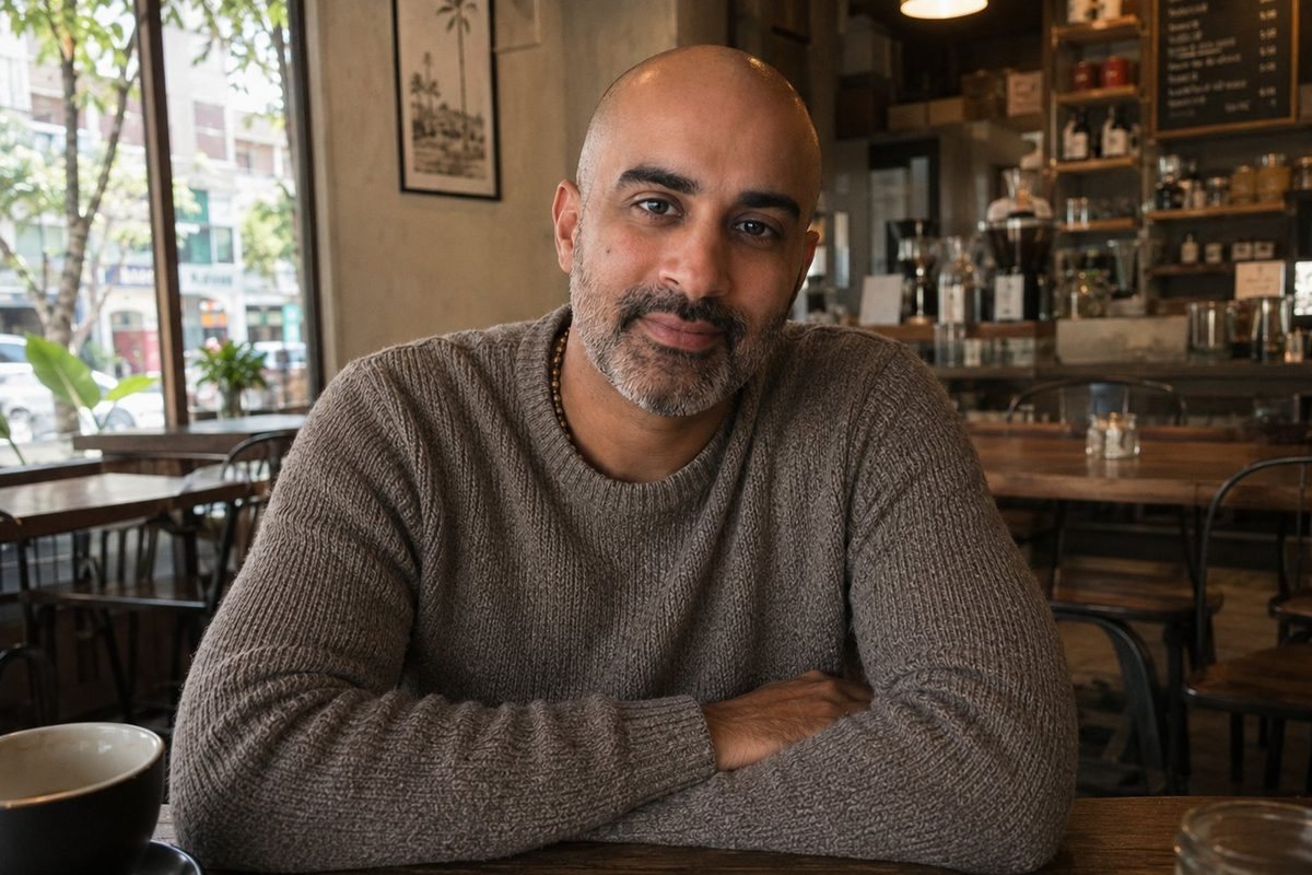 AJ Modi, Talent Strategy & Recruiting Workflow Architect, photographed at a café in Dallas, TX